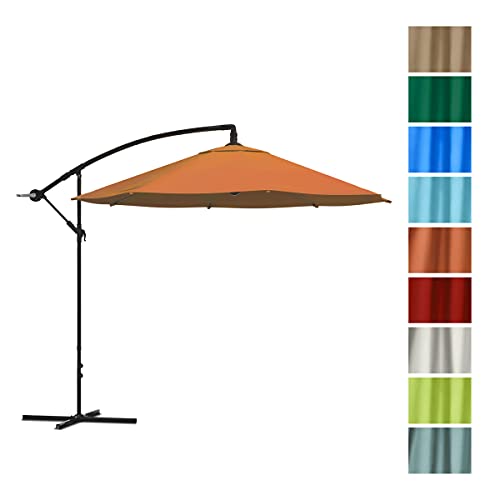 Pure Garden Offset Patio Umbrella – 10 Ft Cantilever Canopy with Heavy-Duty Steel Ribs - Outdoor Umbrella with Base Included (Terracotta)