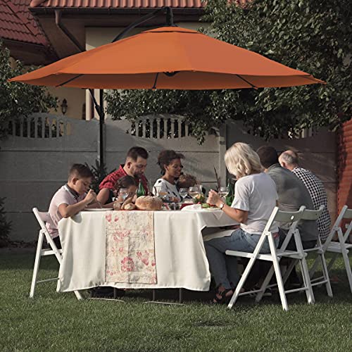 Pure Garden Offset Patio Umbrella – 10 Ft Cantilever Canopy with Heavy-Duty Steel Ribs - Outdoor Umbrella with Base Included (Terracotta)