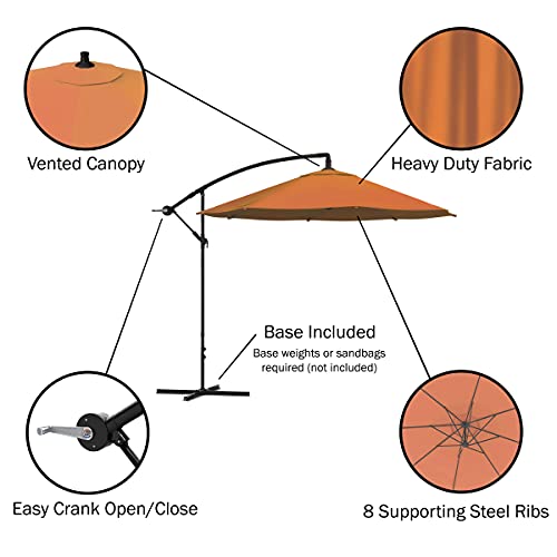 Pure Garden Offset Patio Umbrella – 10 Ft Cantilever Canopy with Heavy-Duty Steel Ribs - Outdoor Umbrella with Base Included (Terracotta)