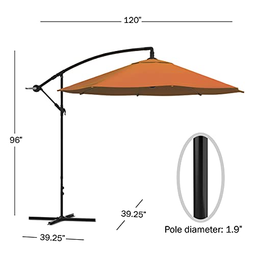 Pure Garden Offset Patio Umbrella – 10 Ft Cantilever Canopy with Heavy-Duty Steel Ribs - Outdoor Umbrella with Base Included (Terracotta)