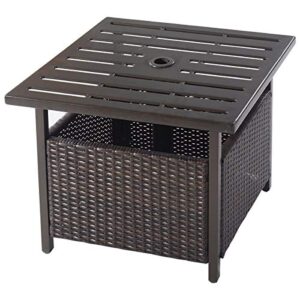 UBRTools Brown Rattan Wicker Steel Side Table Outdoor Furniture Deck Garden Patio Pool