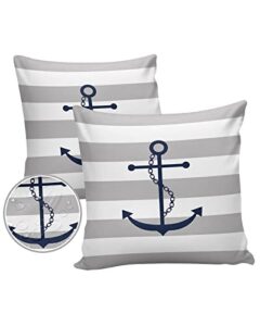 outdoor waterproof throw pillow covers 2 pack square pillowcases grey white stripes anchor pillow protectors decorative cushion cases for patio,garden,20×20 inch