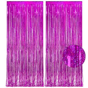 hot pink tinsel curtain party backdrop – greatril foil fringe curtain photo booth streamers for bachelorette party engagement wedding party new years eve baby shower bridal shower 2 pcs