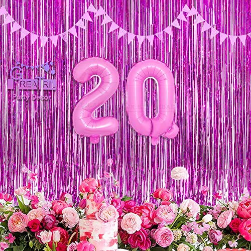 Hot Pink Tinsel Curtain Party Backdrop - GREATRIL Foil Fringe Curtain Photo Booth Streamers for Bachelorette Party Engagement Wedding Party New Years Eve Baby Shower Bridal Shower 2 PCS