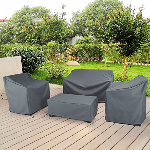 Baner Garden N87 4-Piece Outdoor Veranda Patio Garden Furniture Cover Set with 600D Durable and Water Resistant Fabric (Grey)