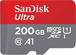 sandisk 200gb ultra microsdxc uhs-i memory card with adapter – 120mb/s, c10, u1, full hd, a1, micro sd card – sdsqua4-200g-gn6ma, black