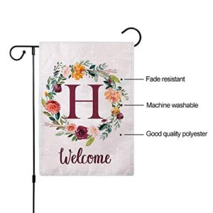 ULOVE LOVE YOURSELF Letter H Garden Flag with Flowers Wreath Double Sided Print Welcome Garden Flags Outdoor House Yard Flags 12.5 x 18 Inch