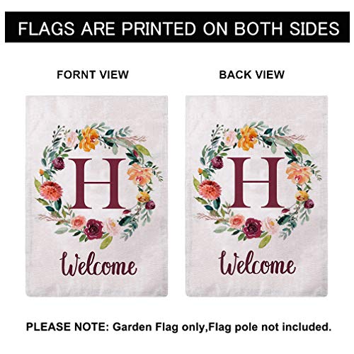 ULOVE LOVE YOURSELF Letter H Garden Flag with Flowers Wreath Double Sided Print Welcome Garden Flags Outdoor House Yard Flags 12.5 x 18 Inch