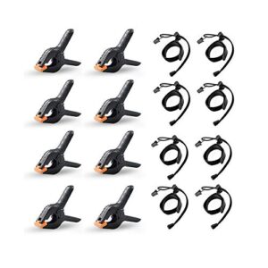 lidlife 16 clips include 8 heavy duty spring clips, 8 backdrop background clip holders, adjustable elastic nylon photo clips, for photography and video studio shooting