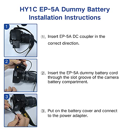 HY1C EP-5A Power Supply Connector EH-5 AC Adapter EN-EL14 Dummy Battery Kit for Nikon D3100 D3200 D3300 D3400 D3500 D5100 D5200 D5300 D5500 D5600 P7000 P7100 P7800 Cameras.