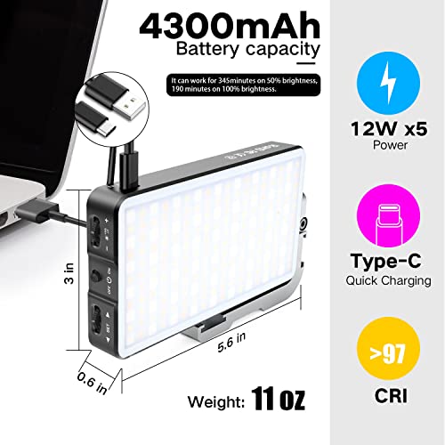 IVISII G2 Pocket RGB Camera Light,32Wh Built-in 4300mAh Rechargeable Battery 360°Full Color Gamut 9 Light Effects,2600-10000K LED Video Light Panel with Aluminum Alloy Body, Adjustable Tripod Stand