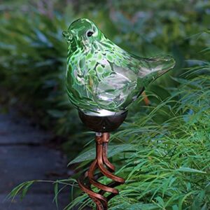 exhart garden solar lights, decorative led bird garden stake, hand blown glass and metal outdoor decoration, green, 5.5 x 31 inch