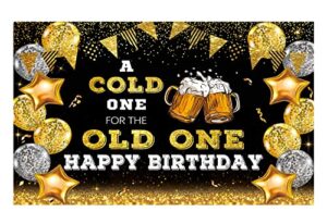 allenjoy 70.8″ x 43.3″ happy birthday backdrop for men a cold one for the old one black and gold photography background 30th 40th 50th bday beer party decoration banner supplies photo booth props