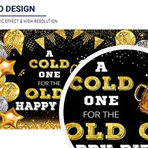 Allenjoy 70.8" x 43.3" Happy Birthday Backdrop for Men A Cold One for The Old One Black and Gold Photography Background 30th 40th 50th Bday Beer Party Decoration Banner Supplies Photo Booth Props