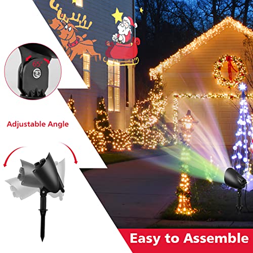 Tangkula Christmas Santa Claus on Sleigh Projector Light, Rotating LED Projection Lamp with 60° Adjustable Angle, Outdoor Landscape Decorative Lighting for Christmas, Holiday, Party, Garden, Patio