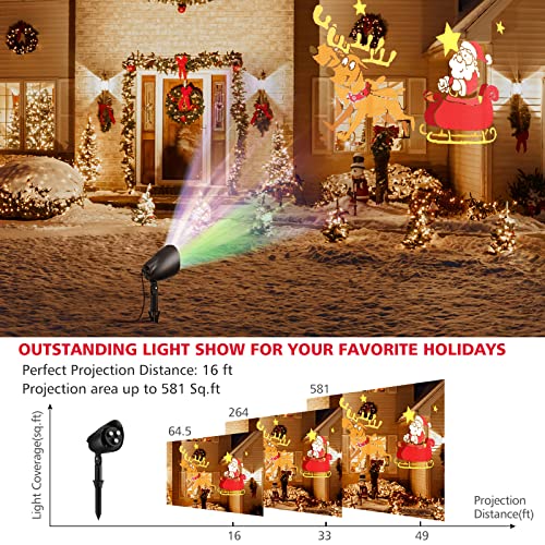 Tangkula Christmas Santa Claus on Sleigh Projector Light, Rotating LED Projection Lamp with 60° Adjustable Angle, Outdoor Landscape Decorative Lighting for Christmas, Holiday, Party, Garden, Patio