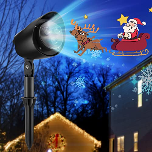 Tangkula Christmas Santa Claus on Sleigh Projector Light, Rotating LED Projection Lamp with 60° Adjustable Angle, Outdoor Landscape Decorative Lighting for Christmas, Holiday, Party, Garden, Patio