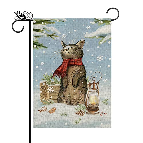 Winter Garden Flag Cat Garden Flag Christmas Holiday Farmhouse Decorations Burlap Burlap Vertical Double Sided Yard Outdoor Decor 12.5 x 18 Inch