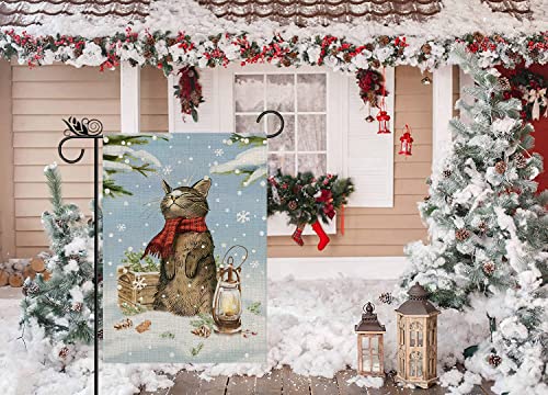 Winter Garden Flag Cat Garden Flag Christmas Holiday Farmhouse Decorations Burlap Burlap Vertical Double Sided Yard Outdoor Decor 12.5 x 18 Inch