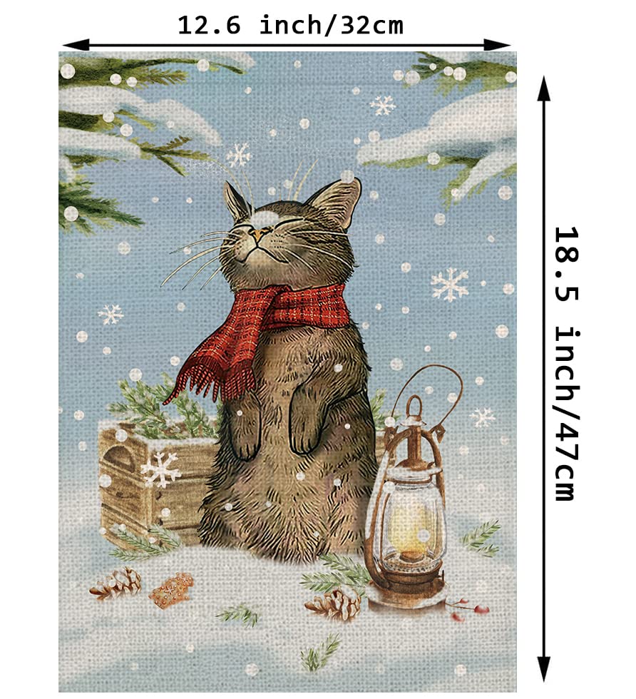 Winter Garden Flag Cat Garden Flag Christmas Holiday Farmhouse Decorations Burlap Burlap Vertical Double Sided Yard Outdoor Decor 12.5 x 18 Inch