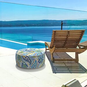 LVTXIII Indoor/Outdoor Inflatable Ottoman, All Weather Round Footrest Stool D21”x H9”, Portable for Patio Garden Camping or Home-Paisley Blue