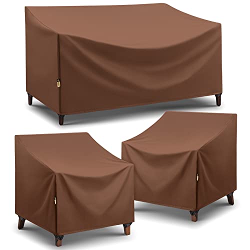 Arcedo Patio Chair Covers 33 Inch and Patio Sofa Cover 60 Inch, Heavy Duty Waterproof Patio Furniture Sofa and Chair Covers with 4 Straps, Brown