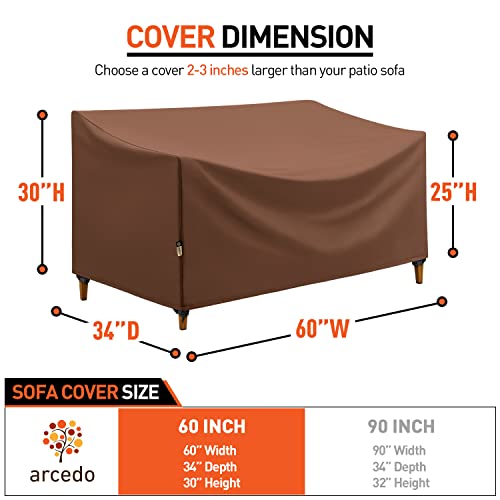 Arcedo Patio Chair Covers 33 Inch and Patio Sofa Cover 60 Inch, Heavy Duty Waterproof Patio Furniture Sofa and Chair Covers with 4 Straps, Brown