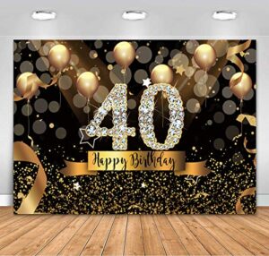 sensfun 7x5ft happy 40th birthday party photography backdrop glitter black and gold balloons background for adult fabulous 40 bday party decorations shining diamond fifty years old photo booth banner