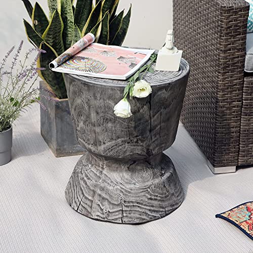 Yangming 14.6 Inch Weather Resistant Concrete, Small Round End Lightweight Side Table for Outdoor Indoor Patio Yard Balcony Garden, Grey