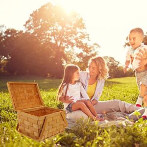 Wicker Picnic Basket Vintage Woven Straw Storage Basket Wedding Flower Girl Basket Toy Hamper with Lid and Handle for Camping Outdoor Garden Khaki