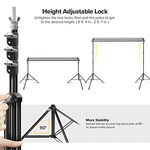 Julius Studio 10 x 9.6 feet (W x H) Triple Crossbar Backdrop Stand, 3 Cross Bars Easy Length Adjustable Background Support System Kit for Photography, Video, Party, Event, JSAG667