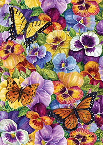 Toland Home Garden 1112319 Pansy and Butterfly Flower Flag 12x18 Inch Double Sided Flower Garden Flag for Outdoor House Butterfly Flag Yard Decoration