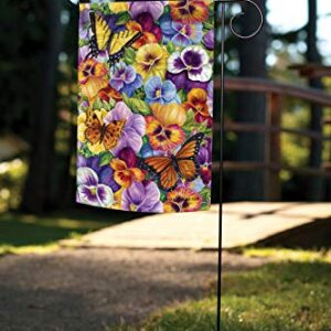 Toland Home Garden 1112319 Pansy and Butterfly Flower Flag 12x18 Inch Double Sided Flower Garden Flag for Outdoor House Butterfly Flag Yard Decoration