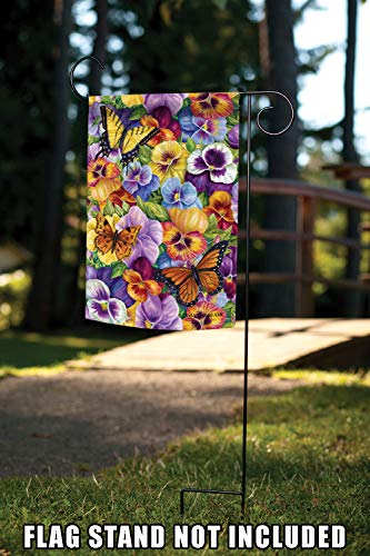 Toland Home Garden 1112319 Pansy and Butterfly Flower Flag 12x18 Inch Double Sided Flower Garden Flag for Outdoor House Butterfly Flag Yard Decoration