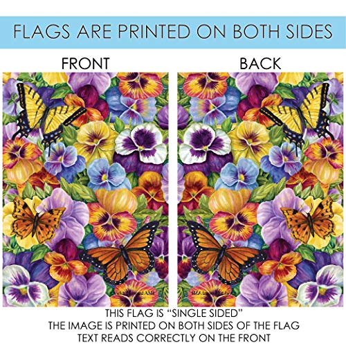 Toland Home Garden 1112319 Pansy and Butterfly Flower Flag 12x18 Inch Double Sided Flower Garden Flag for Outdoor House Butterfly Flag Yard Decoration