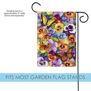 Toland Home Garden 1112319 Pansy and Butterfly Flower Flag 12x18 Inch Double Sided Flower Garden Flag for Outdoor House Butterfly Flag Yard Decoration
