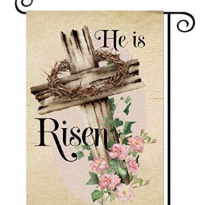 Balgardekor He is Risen Easter Garden Flag Vertical Double Sided Burlap Flower Cross Spring Summer Yard Outdoor Decor Home Decor (12.5 x 18, Easter)