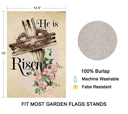 Balgardekor He is Risen Easter Garden Flag Vertical Double Sided Burlap Flower Cross Spring Summer Yard Outdoor Decor Home Decor (12.5 x 18, Easter)