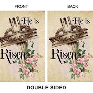 Balgardekor He is Risen Easter Garden Flag Vertical Double Sided Burlap Flower Cross Spring Summer Yard Outdoor Decor Home Decor (12.5 x 18, Easter)