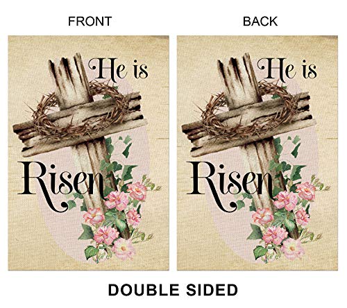 Balgardekor He is Risen Easter Garden Flag Vertical Double Sided Burlap Flower Cross Spring Summer Yard Outdoor Decor Home Decor (12.5 x 18, Easter)