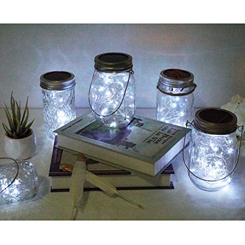 Solar Mason Jar Lid Lights, 10 Pack 30 LED Waterproof Firefly Fairy Lights with Hangers(No Jars), Outdoor Starry String Lights for Patio Yard Garden Wedding Lantern Decor (Cool White)