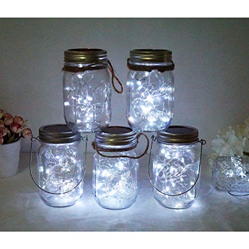 Solar Mason Jar Lid Lights, 10 Pack 30 LED Waterproof Firefly Fairy Lights with Hangers(No Jars), Outdoor Starry String Lights for Patio Yard Garden Wedding Lantern Decor (Cool White)