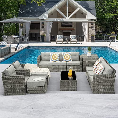 Outdoor Patio Furniture Set, 12-Piece Wicker RattanPatio Conversation Set, Outdoor Sectional Sofa Set with Non-Slip Cushions,Aluminum Frame