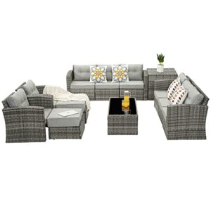 Outdoor Patio Furniture Set, 12-Piece Wicker RattanPatio Conversation Set, Outdoor Sectional Sofa Set with Non-Slip Cushions,Aluminum Frame