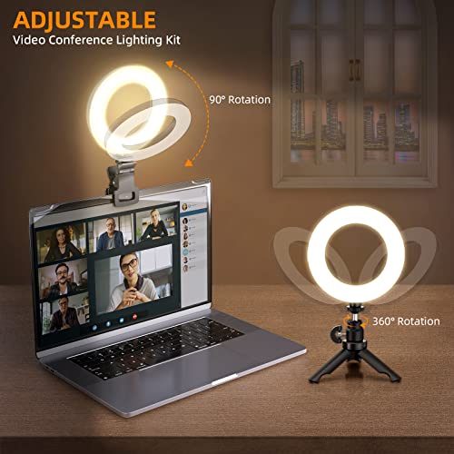 Ring Light for Computer Video Conference Lighting - Laptop Ring Light with Clip and Tripod for Zoom Meeting, Video Calls, Webcam Lighting, Online Learning, Live Streaming, Self Broadcasting