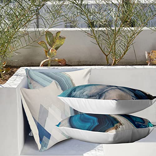 VIGVOG Outdoor Pillow Covers Waterproof 18 X 18 Inch,Decorative Blue Grey Throw Pillow Cases,Water Resistant Square Cushion Covers for Couch Sofa Patio Garden Furniture,Set of 4