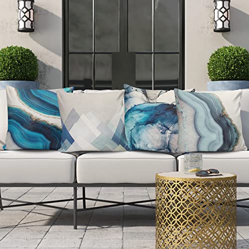 VIGVOG Outdoor Pillow Covers Waterproof 18 X 18 Inch,Decorative Blue Grey Throw Pillow Cases,Water Resistant Square Cushion Covers for Couch Sofa Patio Garden Furniture,Set of 4