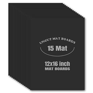 auear, black 12×16 uncut mat matte boards for picture framing, print, artwork – backing boards 1/16″ thick, 15 pack