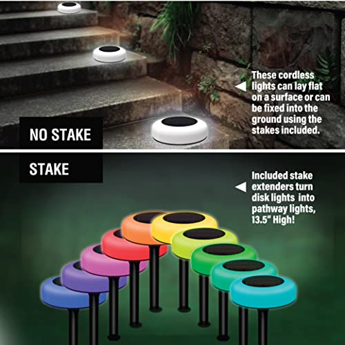 Bell+Howell Vividisk Color Changing LED Solar Pathway Lights, Solar Lights Outdoor Waterproof Path Lights, Solar Driveway Lights, Solar Landscape Lights, Decorative Lawn & Walkway Lights - 4 Pk