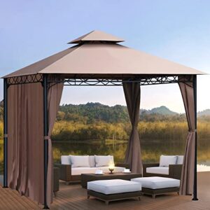 10′ x 10′ gazebo canopy tent outdoor gazebo for patios with sidewall and fabric,large party tent,metal frame water resistant wedding tent,uv block sun shade for garden backyard lawns deck,brown